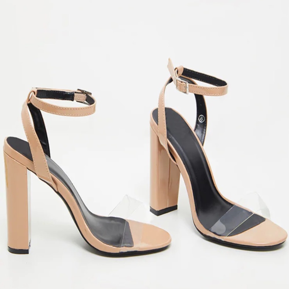 COPY - Nude Clear Strap Block Heel Sandal